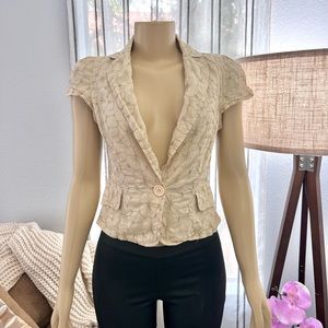 Ivory Beige Paradigm Floral Embroidered One Button Cardigan Size L Large